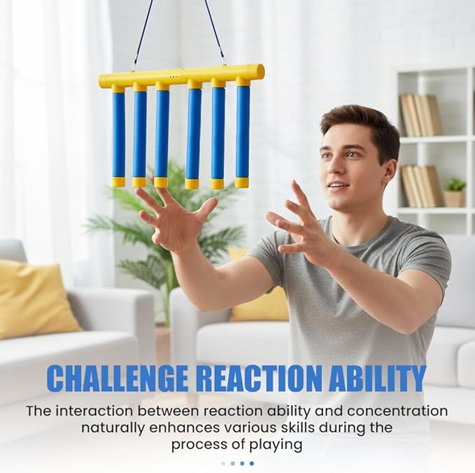 Reflective Drop Stick Challenge Game, 2026 New Hand Eye Coordination Reflex Training Toy, 3 Adjustable Speed Modes, Catching Sticks Game for All Ages (Green)