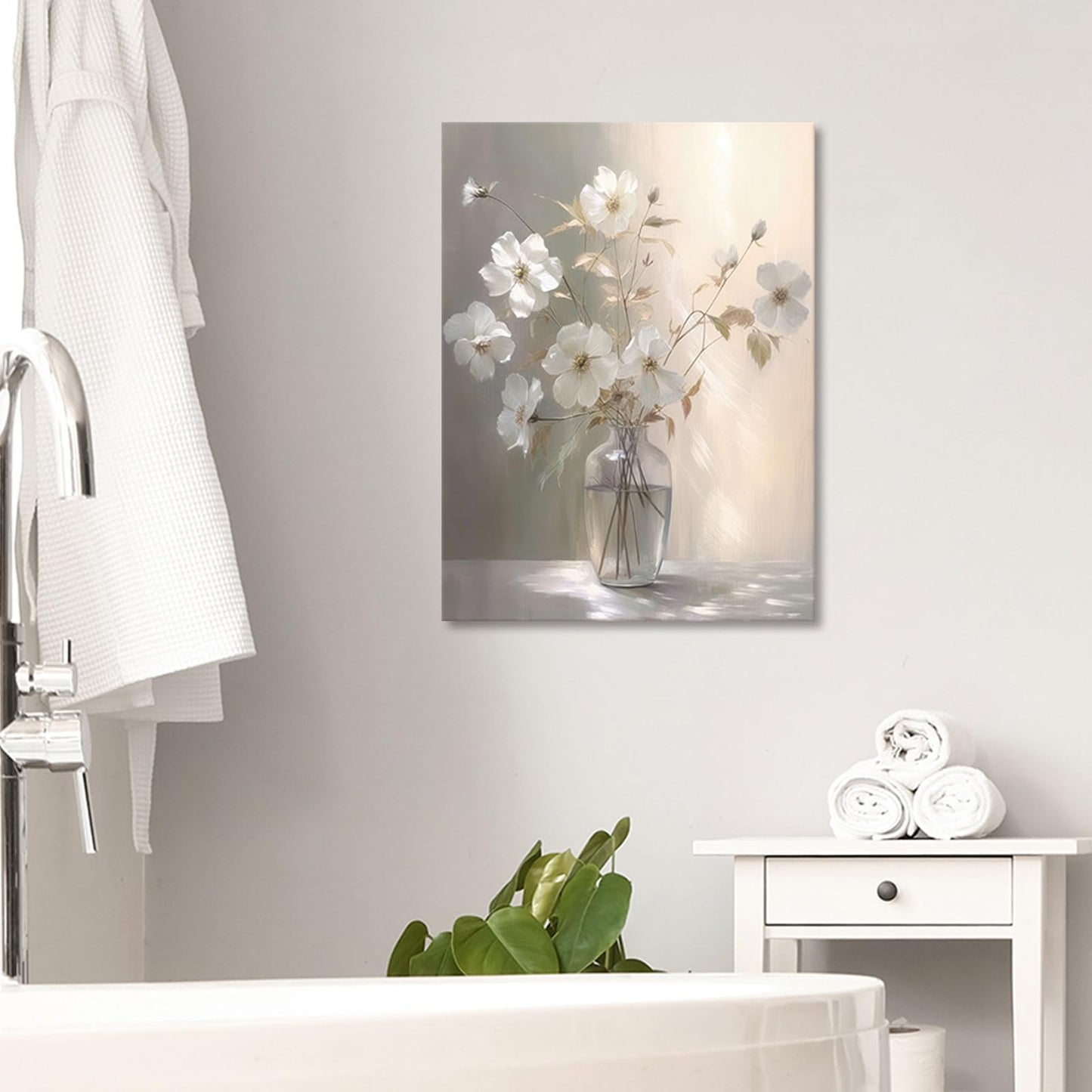 Canvas Wall Art Floral Bathroom Bedroom Framed Artwork Modern Wall Decoration 18x24 Inch Print for Kitchen Home Decor