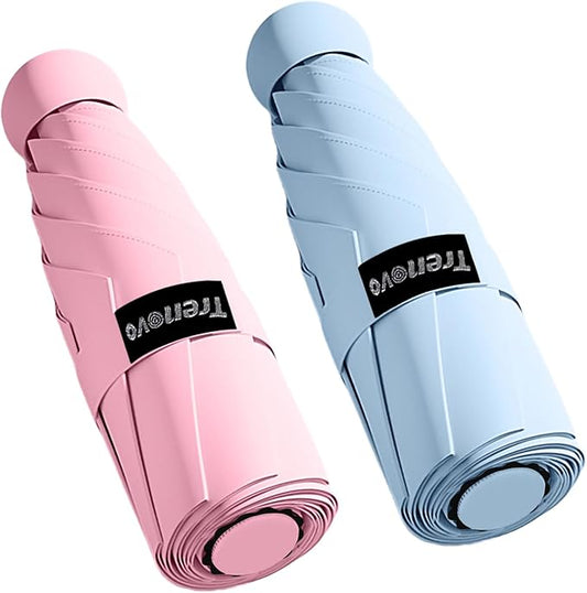 Travel Mini Compact Folding Umbrella with Case - UV Sun & Rain Protection, Lightweight Portable Pocket Umbrella for Women Men Kids, Fits Purse Backpack