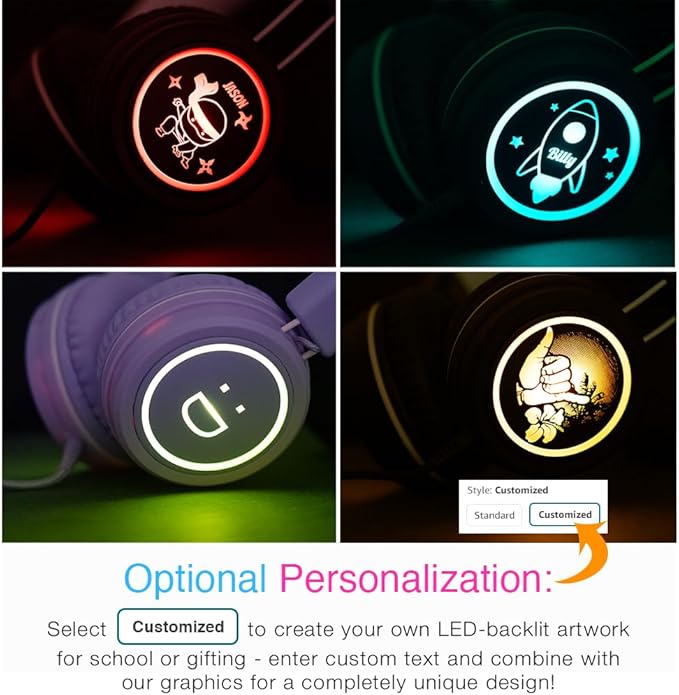 MEE Audio KidJamz KJ55 Safe Listening USB-C Headphones for Children with Multicolor LED Lights, Volume Limiter, & Mic; On-Ear Wired Headset for iPhone 16, iPad, & USB Type C Devices (Lavender)