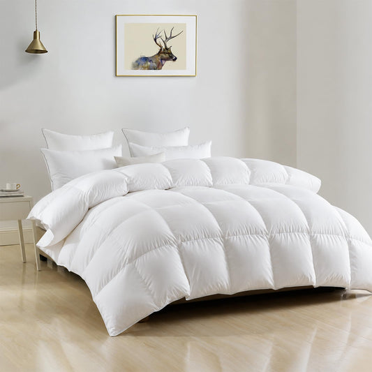 DWR Luxury King Down Feather Fibers Comforter, Ultra-Soft Cotton Blend Fabric, Medium Weight for All Season Hotel Style Fluffy Duvet Insert with Ties (106x90 Inches, White)