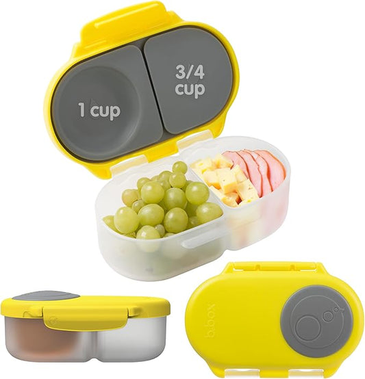 b.box Snack Box - Leakproof Mini Bento Box for Kids & Toddlers, 2 Compartment Snack Containers for Kids, Lunch Containers, Dishwasher Safe, BPA Free, PFAS Free, Ages 4m+, 1 3/4 Cup - Lemon Sherbet