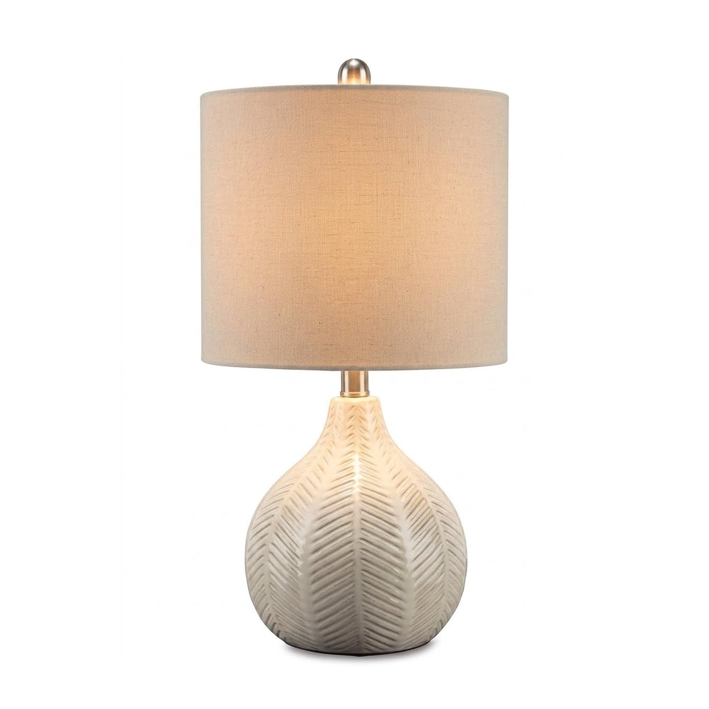 Signature Design by Ashley Rainermen Casual Ceramic Table Lamp, Transparent White Glaze Finish, Drum Hardback Fabric Shade, 11" W x 11" D x 21" H, Off White