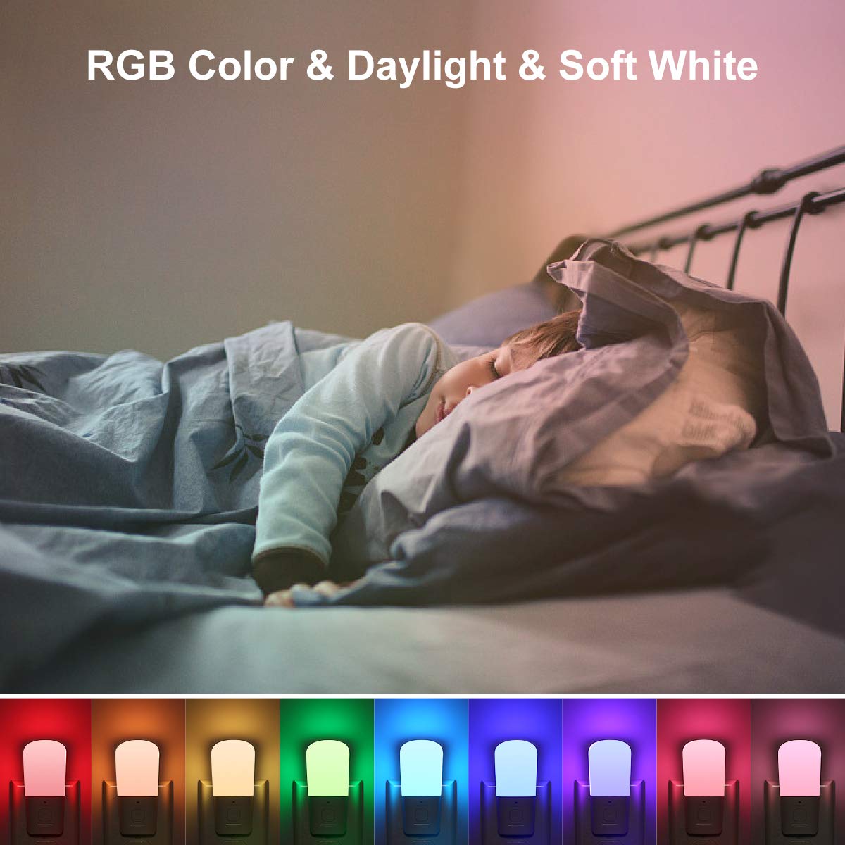 LOHAS Plug in LED Night Lights, Dimmable, 2 Pack RGB 9-Color Changing Night Lights, 2 Pack Aid No Blue Light Amber Night Lights with Dusk to Dawn Sensor for Kid Bedroom Nursery Hallway Kitchen, 4 Pack