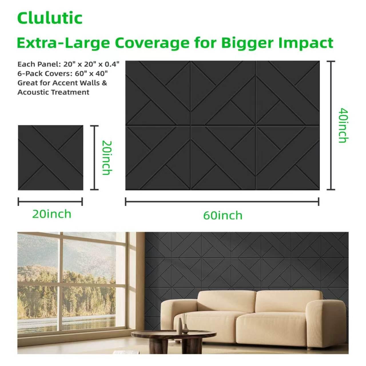 Clulutic Acoustical Wall Panels, 6 Pack 20x20 Acoustic Wall Panels, Decorative Acoustic Panels, Sound Absorbing Wall Art for Interior Wall Decor, Arcadian Vortex