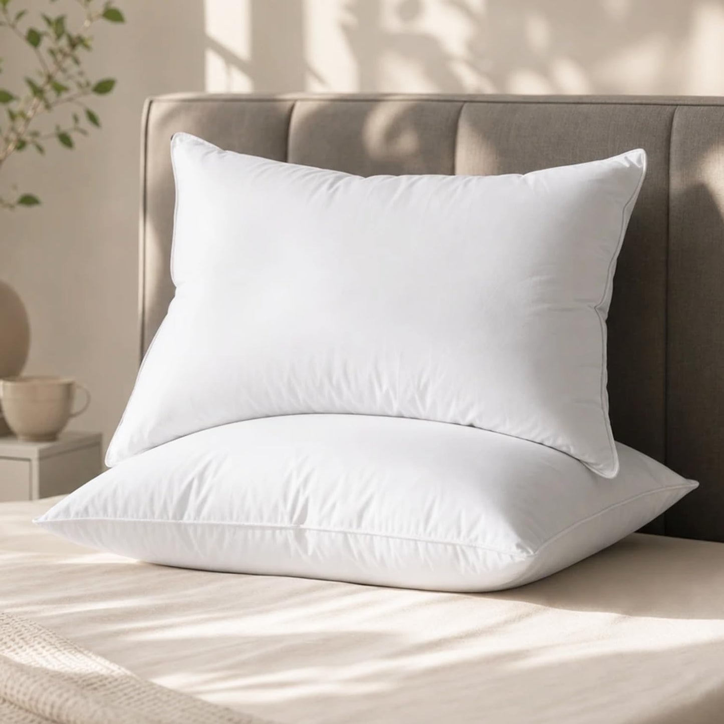 Globon Medium Firm Down Pillow Standard Size Set of 2, Premium Down and Feather Filled Bed Pillow for Sleeping, 100% Cotton Shell 430 TC 600 Fill Power, Hotel Collection Down Feather Pillow 20" x 26"