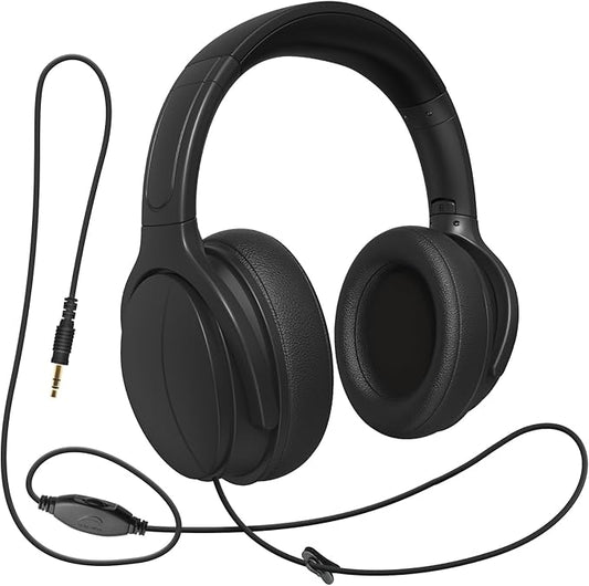 Long Cord Tv Headphones for Seniors with Volume Control Wired Over The Ear Headphone Corded Extra Long Cord Length Universal 3.5mm AUX Audio(19FT)