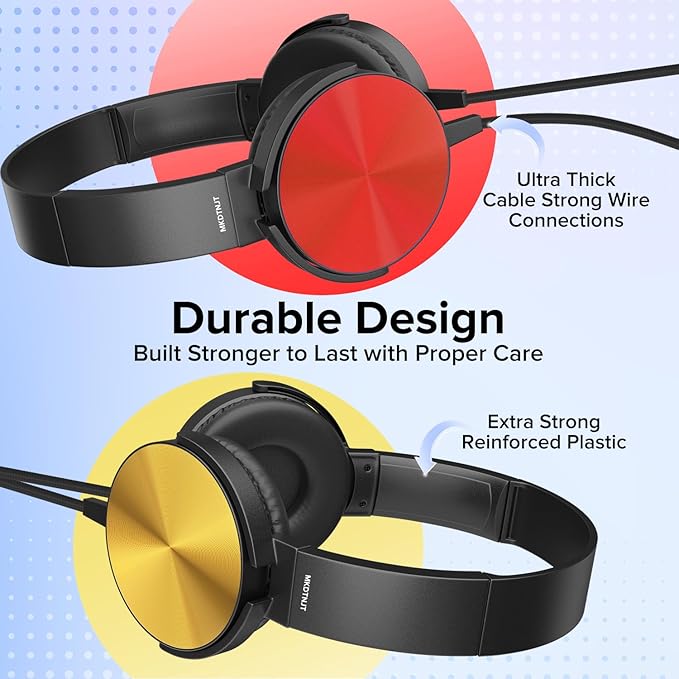 Kids Headphones Bulk 5 Pack Mixed Colors,On-Ear Premium Student Bulk Headphones,Comfy Swivel Earphones for Classroom School Library Airplane,Noise Stereo Sound 3.5mm Jack(HTC004)