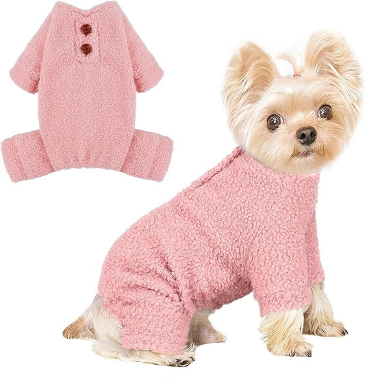 Dog Sweaters for Small Dogs Winter Dog Pajamas Sized Dogs Boy Girl Fleece Pet Clothes Puppy Outfit 4 Legs Jumpsuits for Chihuahua Yorkie Cat Apparel (Pink, XX-Small)