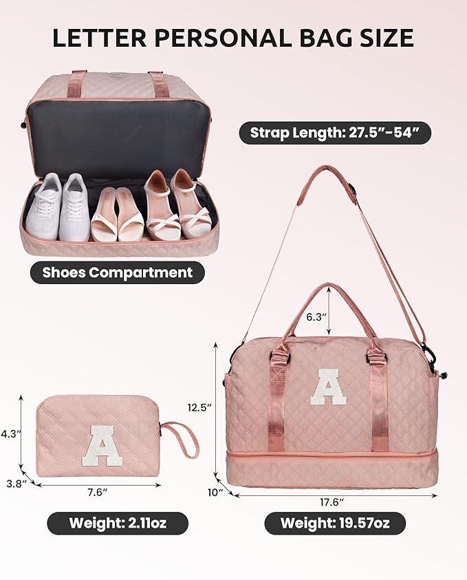 Vogewood Initial Duffle Travel Bag, Personalized Weekender With Shoulder Strap, Monogram Overnight for Women Wet Pocket, Letter Travel With Makeup Bag Gifts for Family (Letter Z)