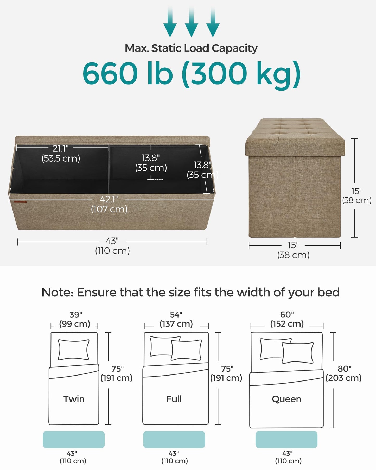 Folding Storage Ottoman Bench by SONGMICS