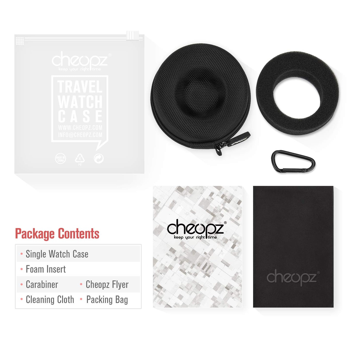 Cheopz Travel Watch Case Single Storage Box for Wristwatches & Smart Watches up to 50mm, Black