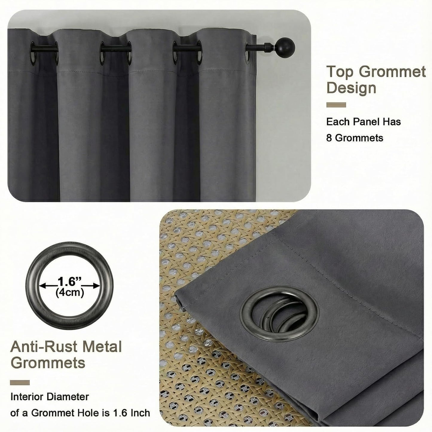 Ebesto 100% Blackout Curtains for Bedroom - Solid Thick Fabric Grommet Thermal Blackout Curtains, Charcoal Grey Window Drapes for Living Room, Noise Reduction, 2 Panels, 2x52Wx90L Inches