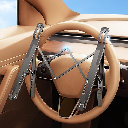 DICMKY Car Laptop Mount Steering Wheel Tray Holder, Height Adjustable Car Desk for Laptop Computer Tablet, Foldable Portable Lap Laptop Stand for Car Vehicle Workstation Accessories Truck SUV Tesla