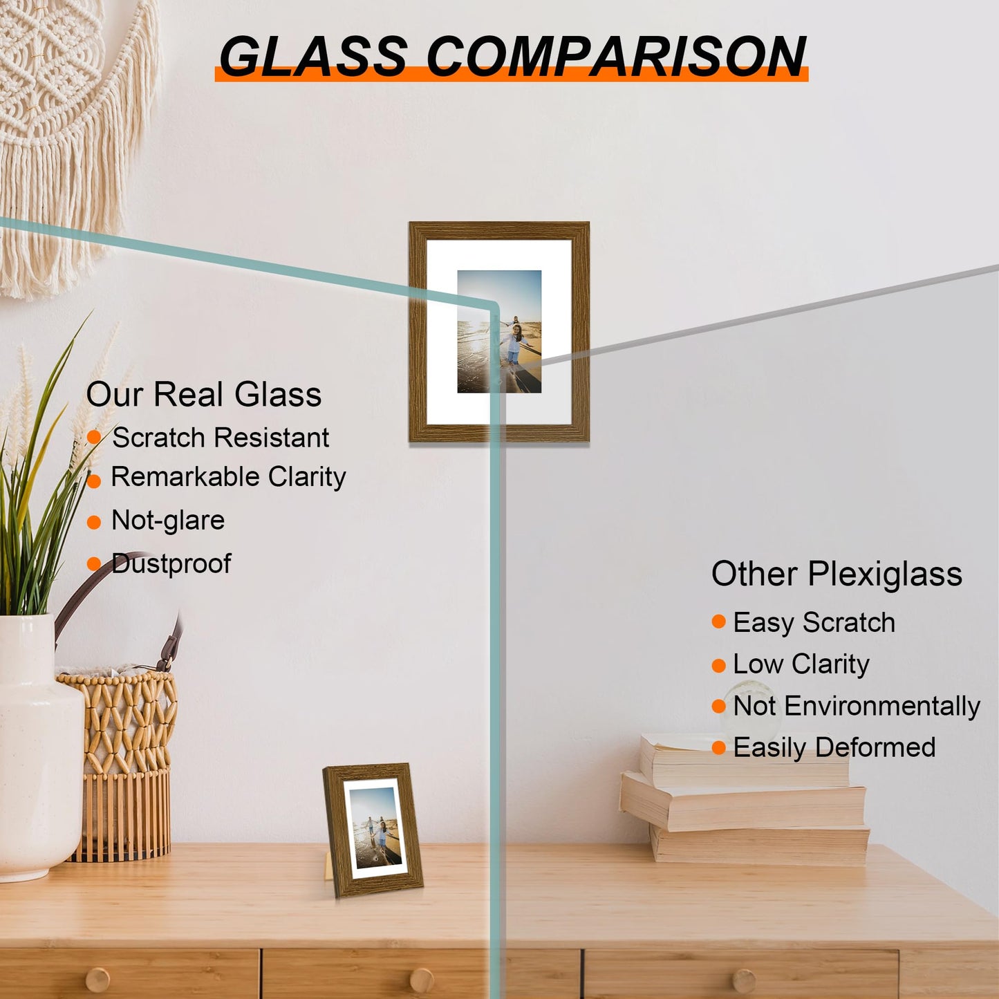 THKRLOF 4x6 Picture Frame Set of 4, Wooden Real Glass Photo Frames with 3.5x5 Mat for Wall and Tabletop Display,Brown