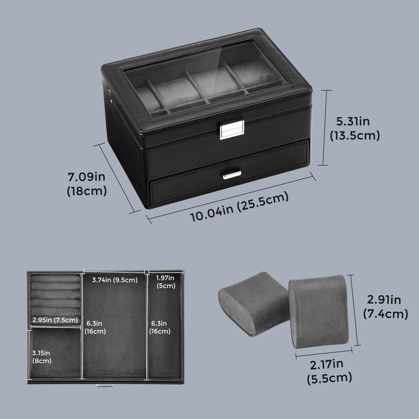 ProCase Premium Watch Box for Men, Fathers Day Gift for Dad Jewelry Organizer Box with Drawer, Display Storage Case with Glass Lid -Black, 8 Slot