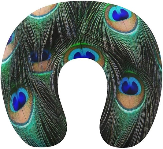 Unisex Travel Pillow U-Shaped Memory Foam Neck Support, Peacock U-Shape, Washable Airplane Car Nap Cushion