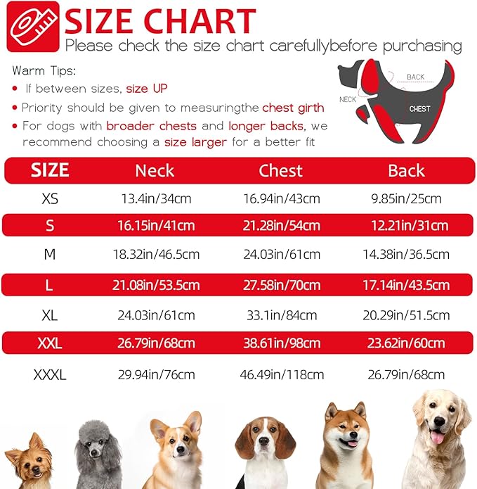 Abuandi Dog Winter Coat with Harness, Dog Jacket, Pet Clothes with Zipper on Back, Waterproof Windproof Warm Vest, Reflective Cold Weather Coats, for Small Medium Large Dogs, Thick, Red, 3XL