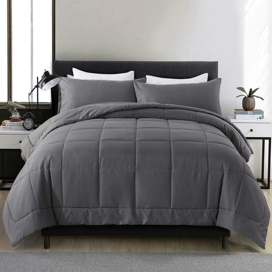 DOWNCOOL Queen Comforter Set -All Season Bedding Comforters Sets with 2 Pillow Cases-3 Pieces Bedding Sets Queen -Down Alternative Grey Queen Size Comforter Sets(88"x92")