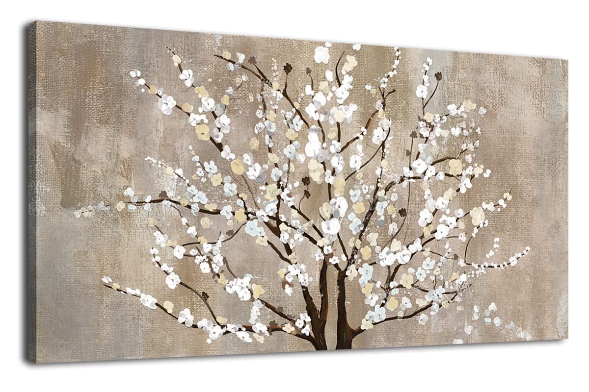 arteWOODS Flower Canvas Wall Art for Living Room - Stunning Floral Artwork, Versatile Decor, Ready To Hang, Elegant Prints Plum Blossom Abstract Framed Painting Bedroom Decor - Beige/Brown 29 x 58