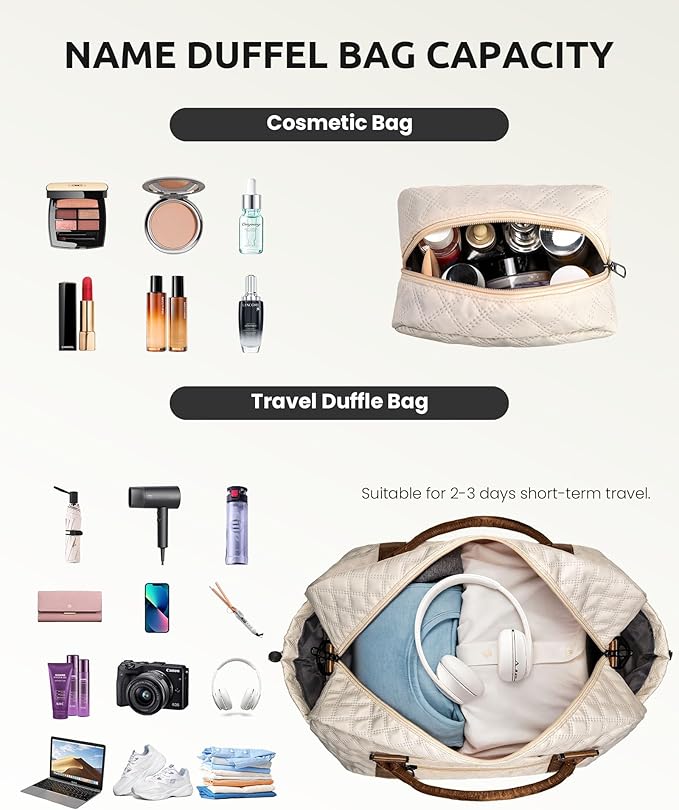 Vogewood Beach Essentials 11 12 13 14 15 16 17 18 Year Old Girls Gifts-Initial Duffle Bag with Shoe Compartment, Personalized Weekender Bag, Travel Bag with Makeup Bag，Birthday Gift for Her (Letter T)