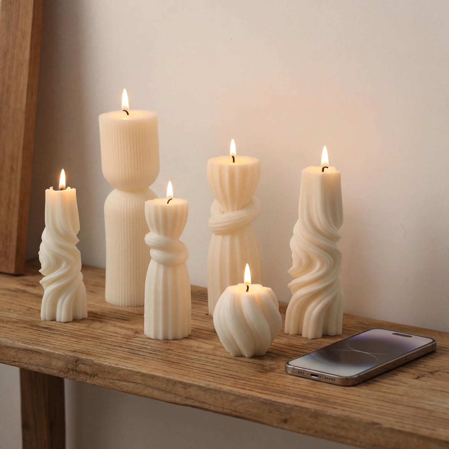 Threlaco 6 Pcs Pillar Candles Decorative Modern Aesthetic Ribbed Candle Set Cute Soy Wax Scented Ribbed Decor Commemorative Gift for Home Decoration(White, 1.97-6.89 Inch)
