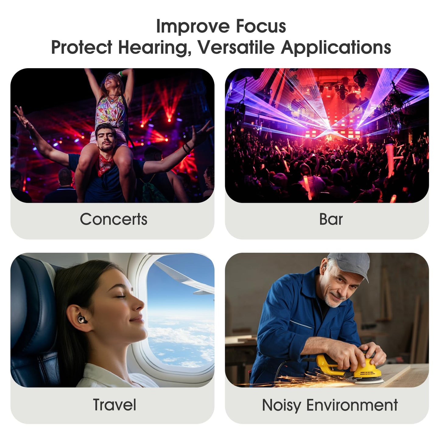 Vosaf Ear Plugs for Sleeping, 45dB Silicone Ear Plugs for Noise Reduction, Reusable Sleeping Noise Cancelling Earplugs for Snoring, Concert & Shooting Ear Protection with 6 Eartips(Black)