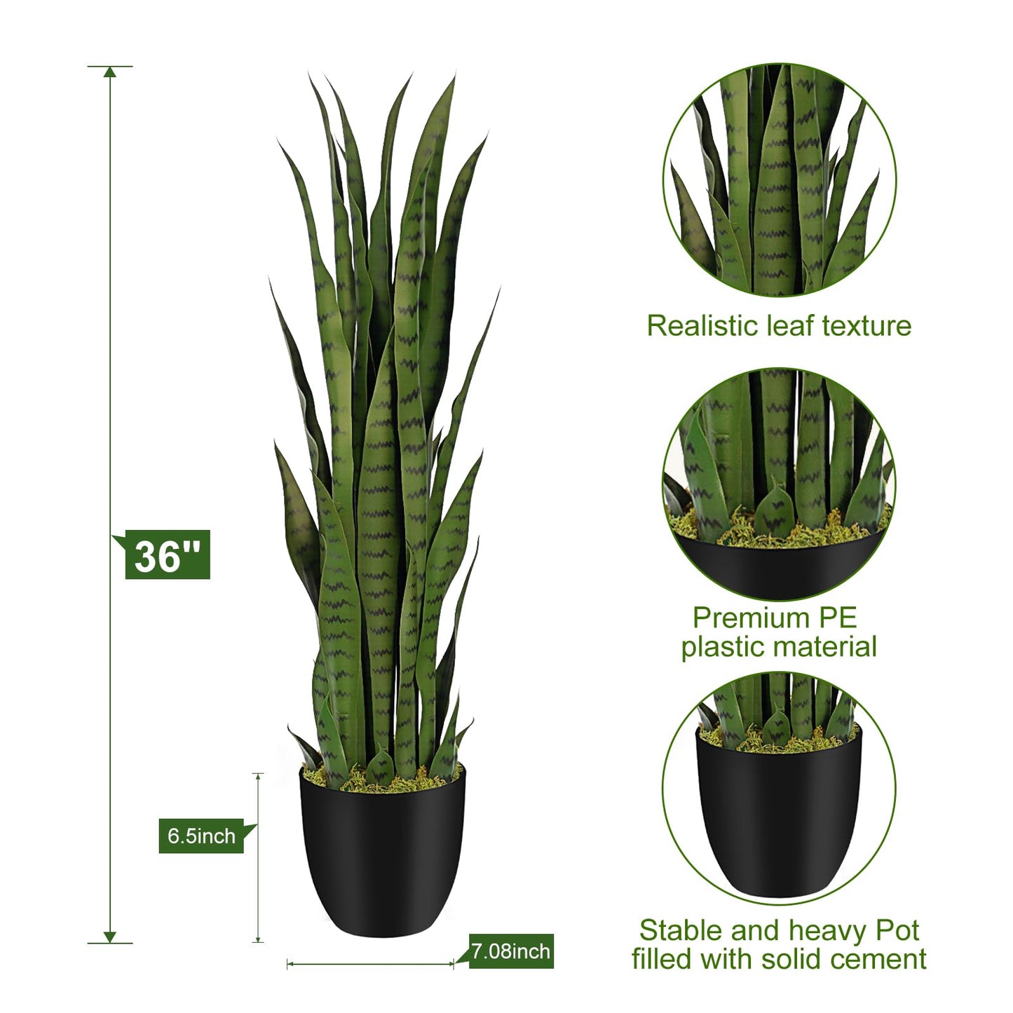 Keeplush 3ft Artificial Snake Plant – 36in Faux Sansevieria Plants, Fake Floor Plant for Indoor Outdoor, Front Porch Patio Home Office Decor, Mother-in-Law’s Tongue, Green 1Pcs