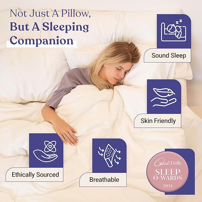 FluffCo Zen Fluff Pillows - Down Alternative - Standard/Queen Bed Pillow for Sleeping Made in USA - Luxury Hotel-Quality Pillow - Gift for Home - 100% Cotton, 300 Thread Count (Queen Size 1 Pack)