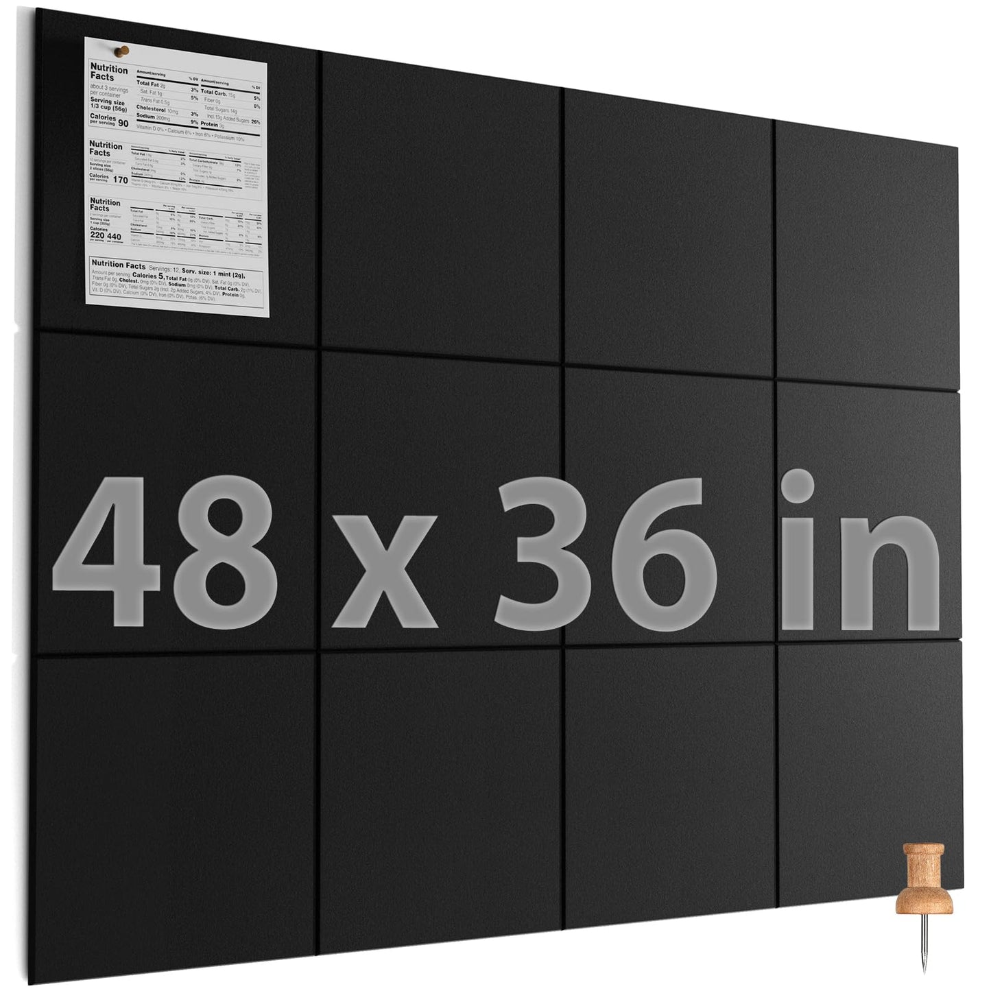 MaxGear Felt Bulletin Board 48" x 36", Black Felt Wall Tiles Wall Decor