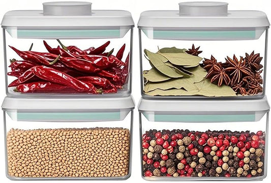 Kahyeets Pop Food Storage Containers with Lids Airtight Spaghetti Container with Labels Pasta Organizer for Kitchen Pantry Cereal Snack Flour Sugar Coffee (4pcs 500ml/0.5qt)