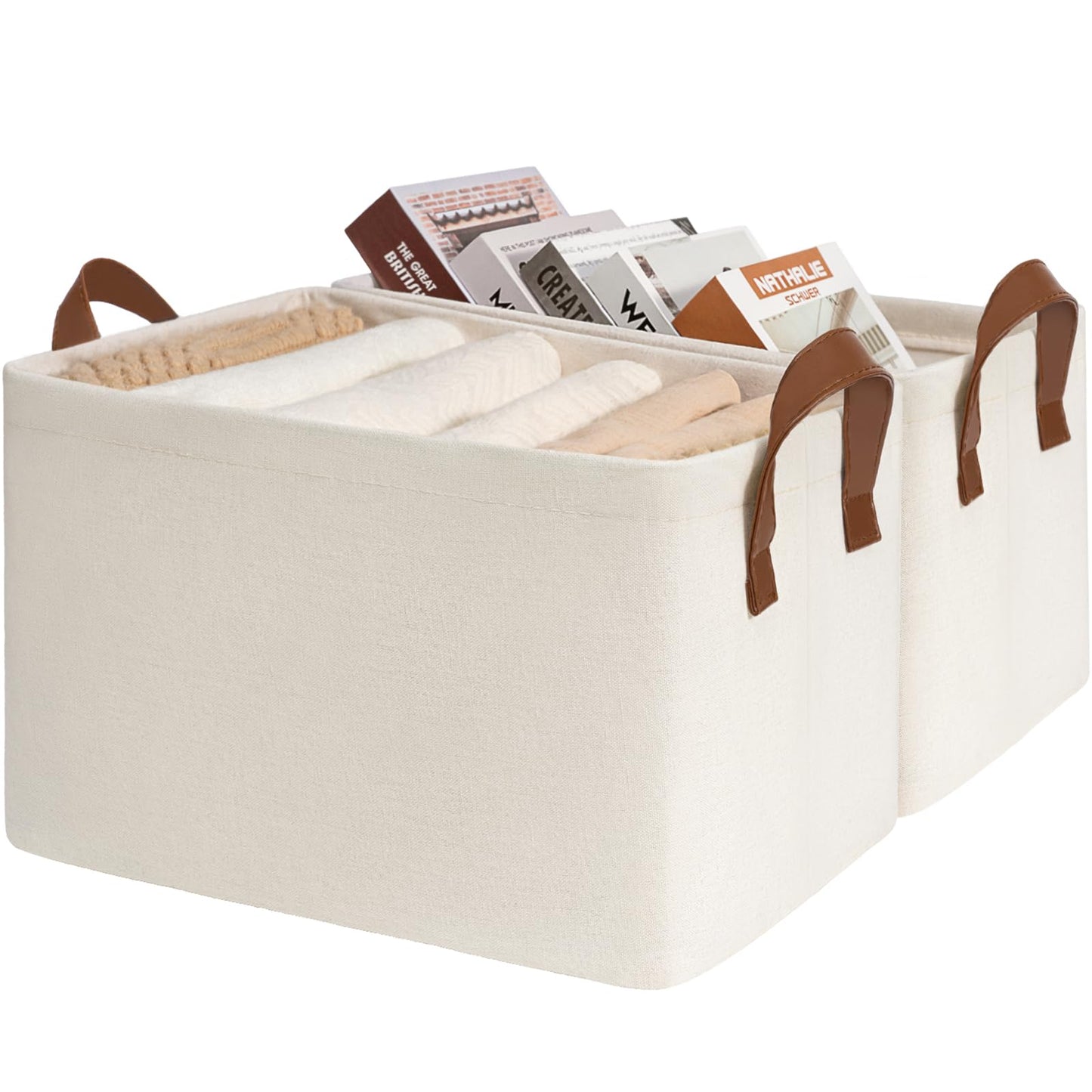 CHICVITA 2-Pack Large Storage Baskets for Shelves, Fabric Storage Bins with Metal Frame, Closet Organizers and Storage Boxes for Clothes Toy, Beige