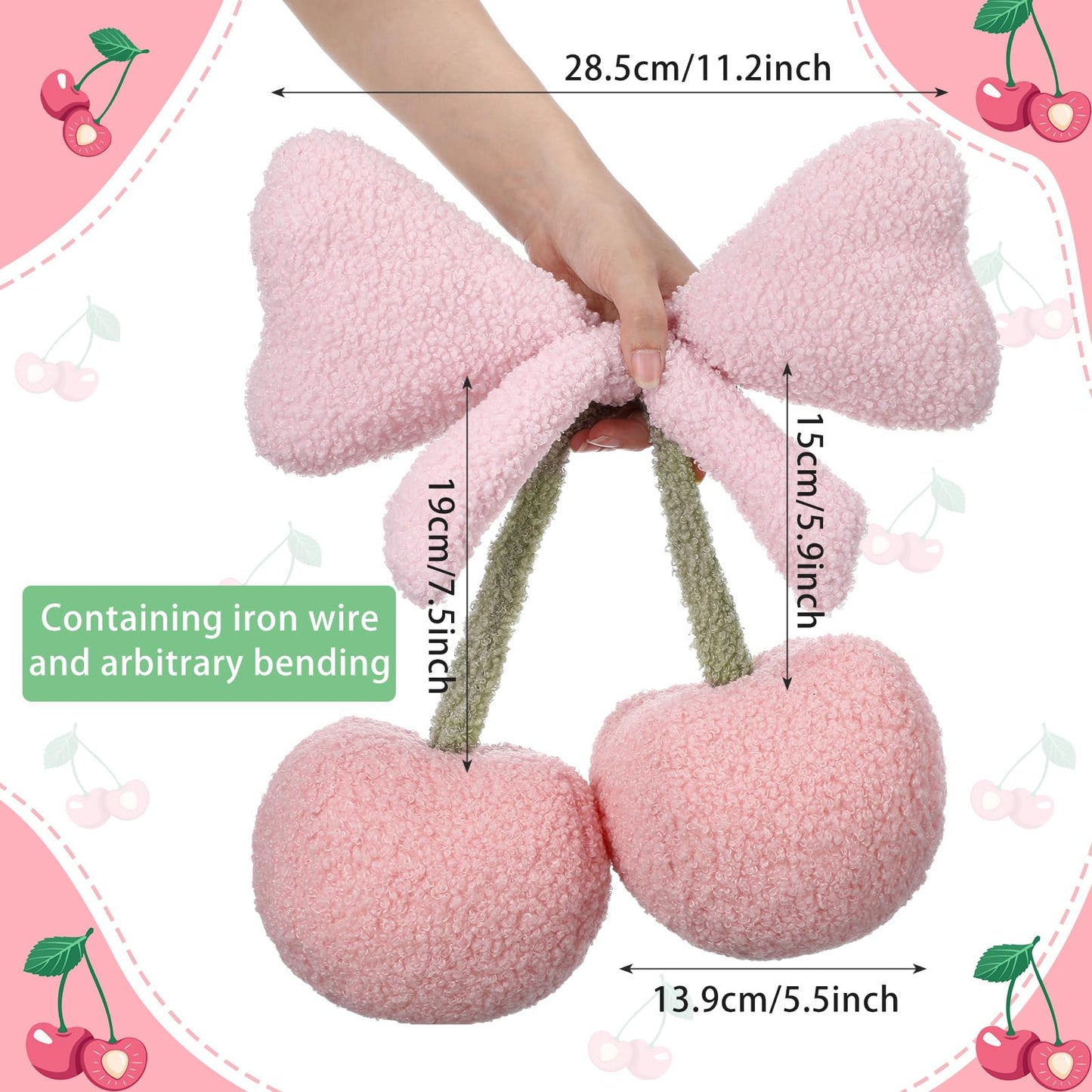 Beeveer Small Bow Cherry Throw Pillow Wool Cute Coquette Room Decor Decorative Throw Pillows Aesthetic Room Decor Bowknot Shaped Plush Cushions for Valentines Day Bedroom Sofa Couch(Pink)