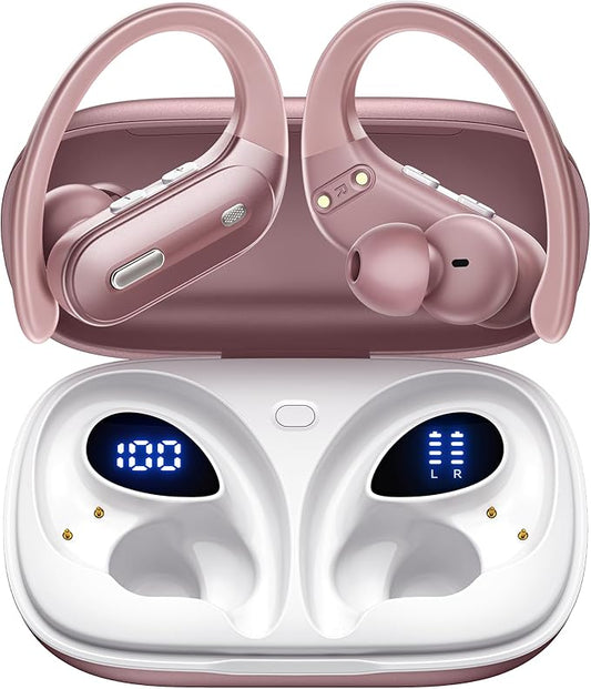 Active Noise Cancelling Wireless Earbuds Bluetooth Headphones 90 Hrs Playtime Ear Buds with Power Display Over-Ear Earphones with Earhooks IPX7 Waterproof Stereo Transparency Headset for Sports/Gym