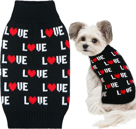 GOYOSWA Valentines Dog Sweater, Dog Valentines Clothes Outfit Knitted Sweaters for Small Medium Large Dogs Pets (Black Love, Medium)