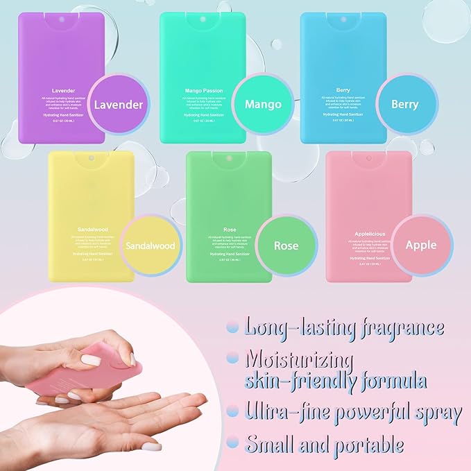 6 Pcs Hand Sanitizer Spray Travel Size Mini Scented Hydrating Hand Sanitizer Mist Colorful Refillable Spray Bottles New Year Gift for Women Birthday Gifts