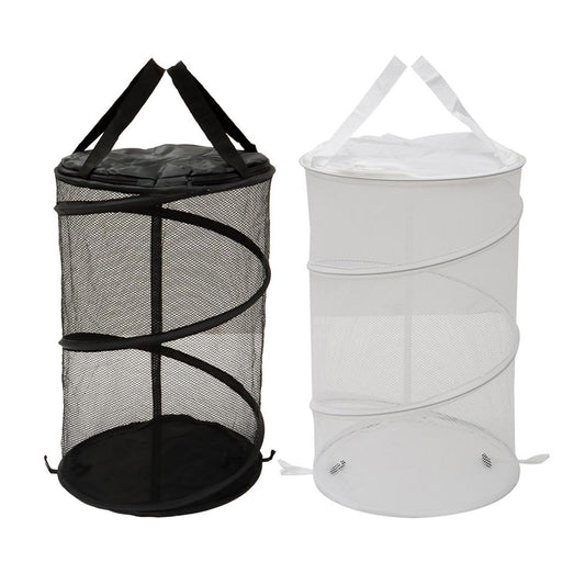 hobbyme 2PCS Large Collapsible Round Popup Laundry Hamper with Lid,Foldable Mesh Hamper with Reinforced Handles and Solid Bottom,White and Black Laundry Basket