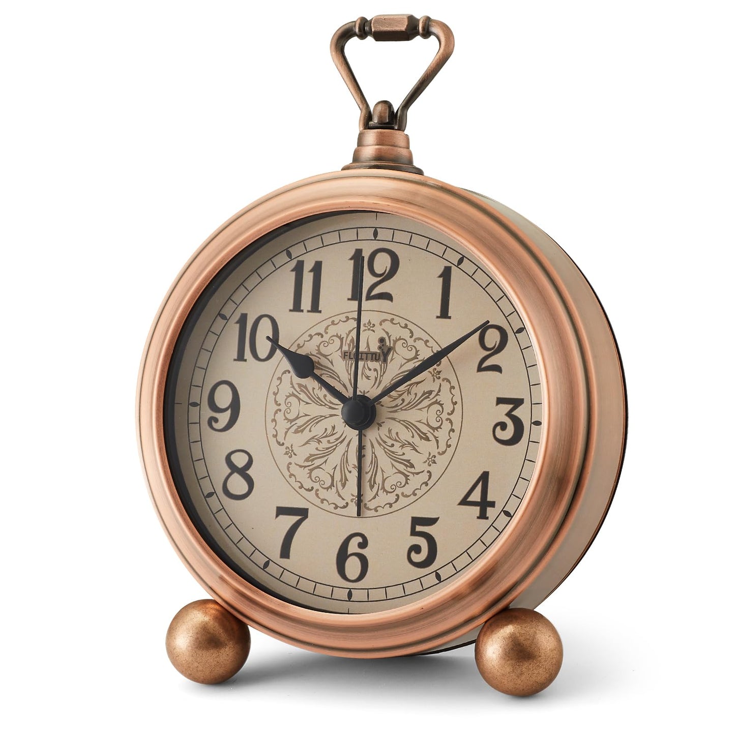 FLOITTUY 4.5" Battery Operated Antique Retro Analog Metal Alarm Clock, Silent Bedside Desk Clock, Wall-Hanging Vintage Clock(Exquisite Bronze)