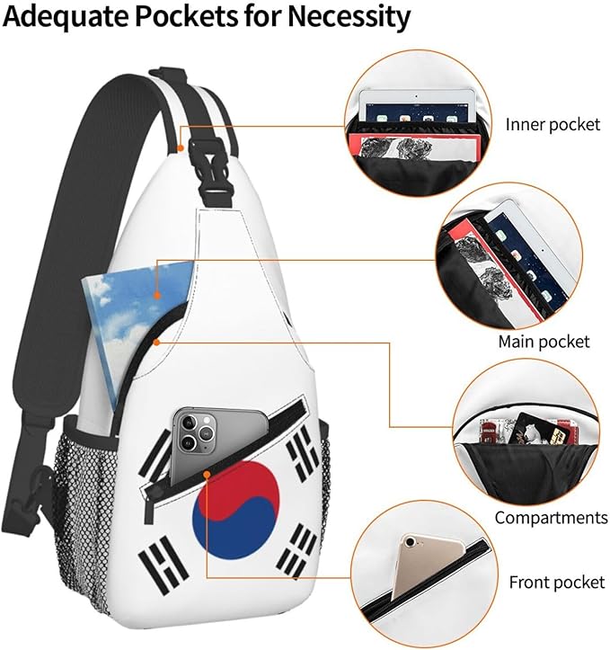QFXUYNG South Korea Flag Adult Sling Bag Unisex Chest Bags Crossbody Backpack Casual Daypacks Shoulder Bag for Women Men Cycling Hiking Travel