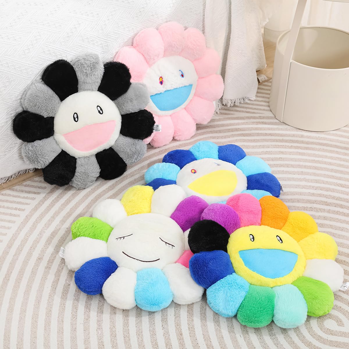 FIONOUT Smile Pillow - Flower & Sunflower Plush Pillows, Soft Fluffy Cushions for Floor/Bed/Couch, Cute Girls Bedroom Decor & Gift