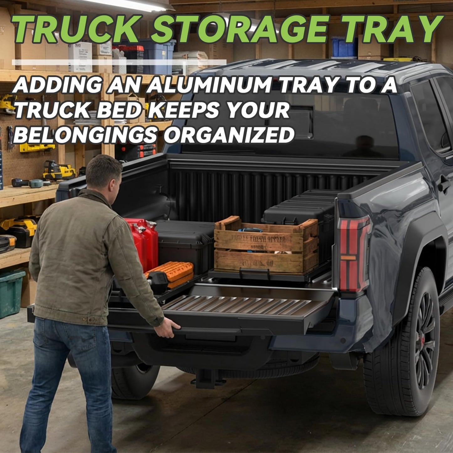 T2 Foldable Slide-Out Truck Bed Cargo Tray-Full Size for Trucks F150/Raptor，Ram/Rtx 1500 & Classic / Silverado 1500，Sierra 1500，Titan&Titan，Tundr|No Drilling Installation (62.6"-22.5" Full Tray)