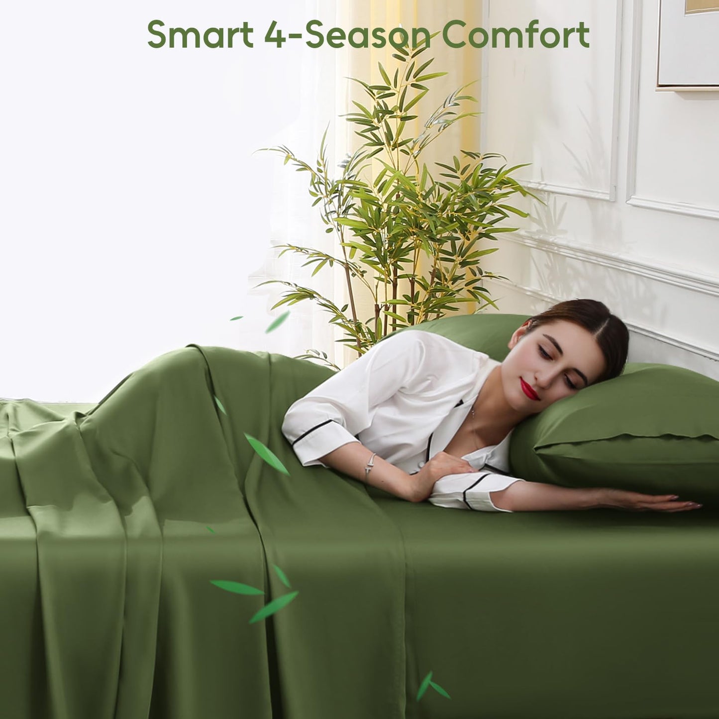 Swiftify 100% Organic Viscose Derived from Bamboo, 4-Piece Queen Bed Sheet Set, Ultra Soft & Luxuriously Cooling Sheets, Deep Pocket Fits 16" Mattress, Perfect for Hot Sleepers, Forest Green