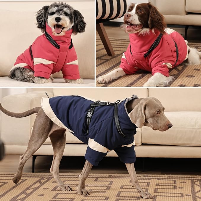 MIGOHI Reflective Dog Winter Coat,Warm Dog Jacket With Harness,Fleece Jacket for Large Dogs,Waterproof Pet Puffer Jacket Snowsuit,Windproof Pet Clothes for Cold Weather,Australian Shepherd,XL,NavyBlue