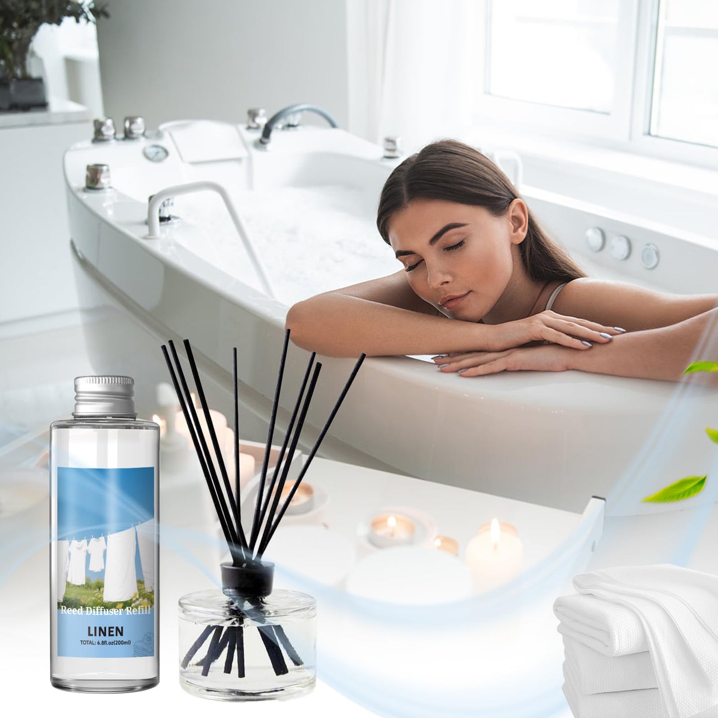 SCENTORINI Reed Diffuser Oil Refill, Linen Diffuser Oil 6.76 Fl Oz, Summer Scented Essential Oil Refill Long Lasting Home Fragrance for Room Spa Aromatherapy Bathroom Home Decor