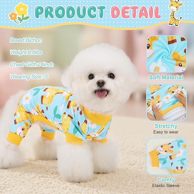 XPUDAC 4 Pieces Dog Pajamas for Small Medium Sized Dogs Stretchable Dog Pjs Soft Puppy Clothes Boy Girl Cats Pet Outfits, X-Large