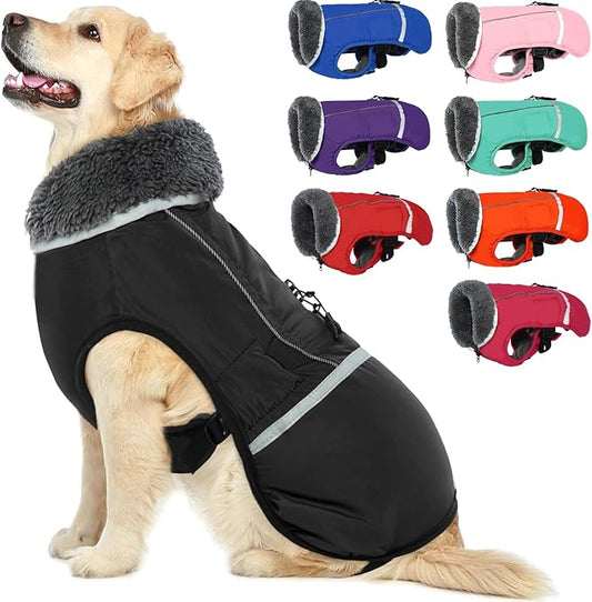 QBLEEV Warm Dog Coat Reflective Dog Jacket, Waterproof Dog Winter Coat Turtleneck Dog Clothes for Cold Weather, Thick Fleece Dog Snowsuit Christmas Dog Vest Pet Apparel for Small Medium Large Dogs 3XL