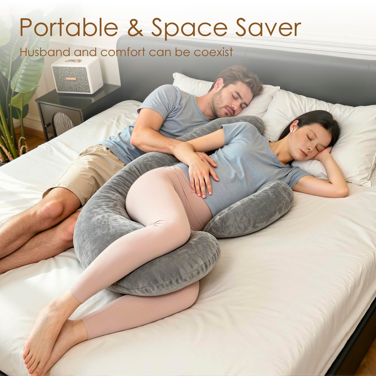 Chilling Home Memory Foam Pregnancy Pillow, F Shaped Maternity Pillow, Adjustable Pregnancy Wedge Pillow with Full Body Support for Back, Belly, Hips, Legs, Pregnant Pillows for Side Sleeping, Velvet