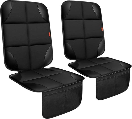 XHYANG Car Seat Protector 1 Pack Car Seat Cushion Mat Thickest Padding,Waterproof 600D Fabric Car Seat Covers for Non-Slip Backing Mesh Pockets for Baby and Pet (Black, 2 Pcs)