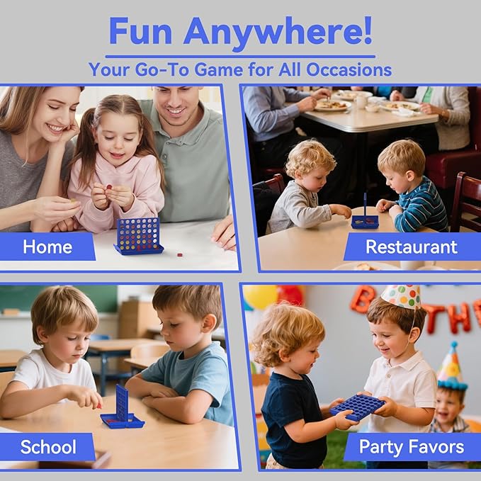 4-Pack Mini Pocket Sized 4 in a Row Board Game for Kids Ages 3+, Perfect Party Bag Fillers for Kid Classroom Prizes Rewards Unisex Kids Party Favour Toy Stocking Fillers Boys Girls