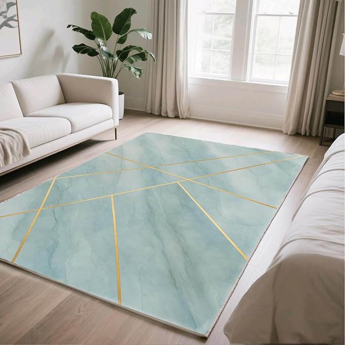Minimalist Marble Rug - 8x10 Area Rugs, Abstract Line Marble Living Room Area Rugs, Modern Geometric Bedroom Rug, Washable & Non Slip Large Carpet Home Decor